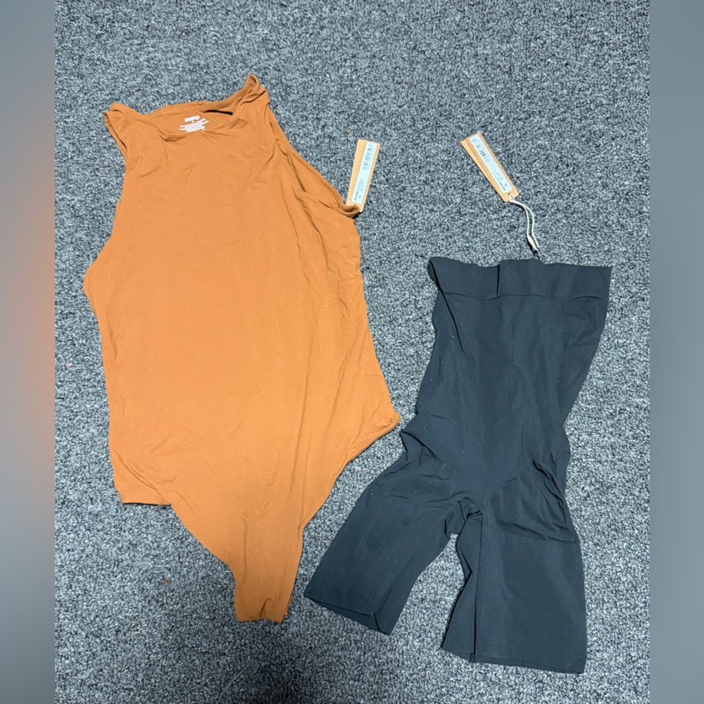 SKIMS Orange and Black Bodysuit Set